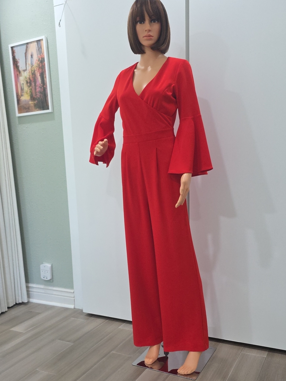 Alexia Admor Red Wide-Leg Jumpsuit with Bell Sleeves-Size 4